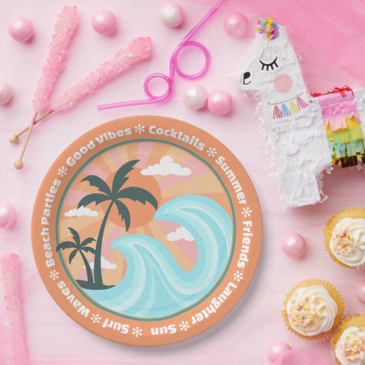 Tropisch Hawaiian Island Palm Trees Good Vibes Papieren Bordje (Feest)