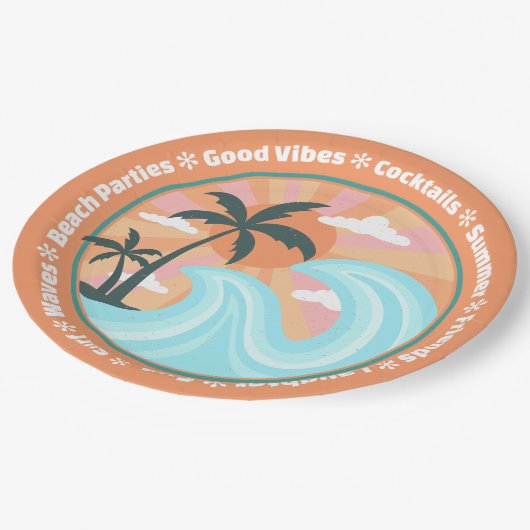 Tropisch Hawaiian Island Palm Trees Good Vibes Papieren Bordje (Gekanteld)