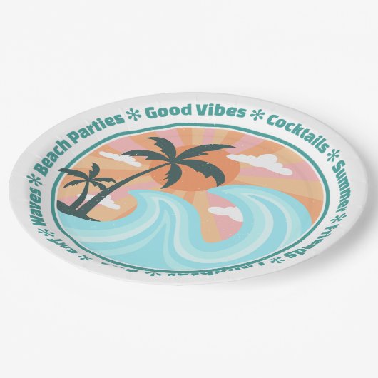 Tropisch Hawaiian Island Palm Trees Good Vibes Papieren Bordje (Gekanteld)