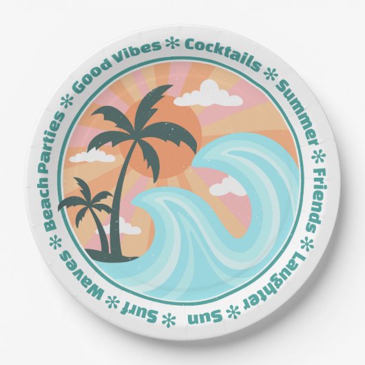Tropisch Hawaiian Island Palm Trees Good Vibes Papieren Bordje (Voorkant)