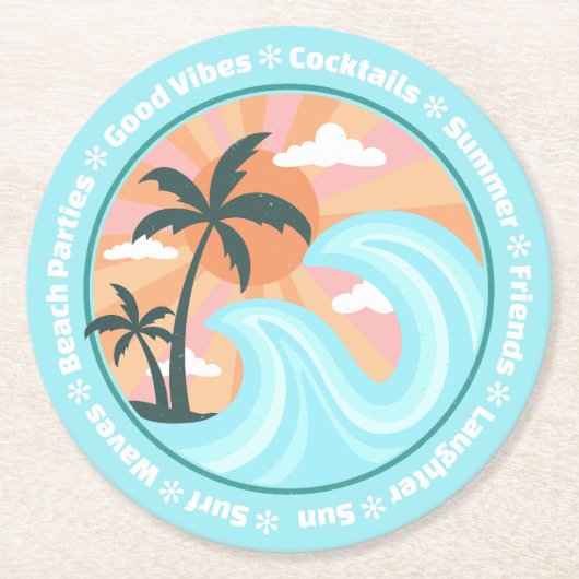 Tropisch Hawaiian Island Palm Trees Good Vibes Ronde Kartonnen Onderzetter (Voorkant)