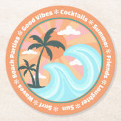 Tropisch Hawaiian Island Palm Trees Good Vibes Ronde Kartonnen Onderzetter (Voorkant)