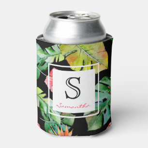 Tropisch Hawaiian Luau Floral Monogram Blikjeskoeler