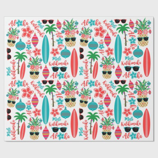 Tropisch Hawaiian Mele Kalikimaka Kerstmis Cadeaupapier (Vlak)