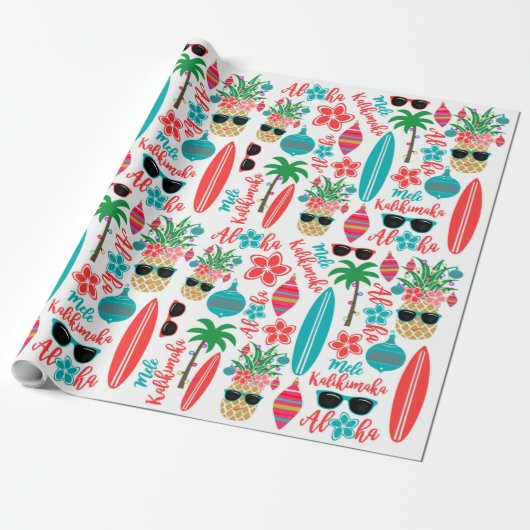 Tropisch Hawaiian Mele Kalikimaka Kerstmis Cadeaupapier (Uitgerold)