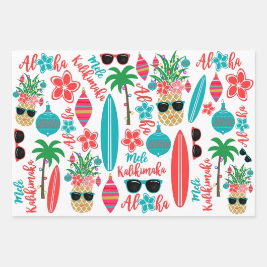 Tropisch Hawaiian Mele Kalikimaka Kerstmis Inpakpapier Vel (Voorkant)
