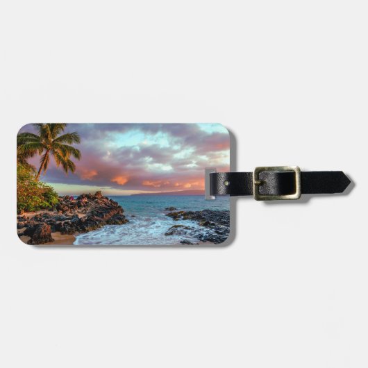 Tropisch Hawaiian Palm Tree Sandy Beach Paradise Bagagelabel (Voorkant horizontaal)