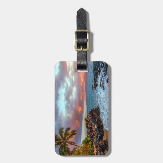 Tropisch Hawaiian Palm Tree Sandy Beach Paradise Bagagelabel (Voorkant verticaal)