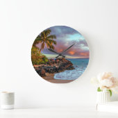 Tropisch Hawaiian Palm Tree Sandy Beach Paradise Grote Klok (Huis)