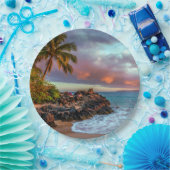 Tropisch Hawaiian Palm Tree Sandy Beach Paradise Papieren Bordje (Feest)