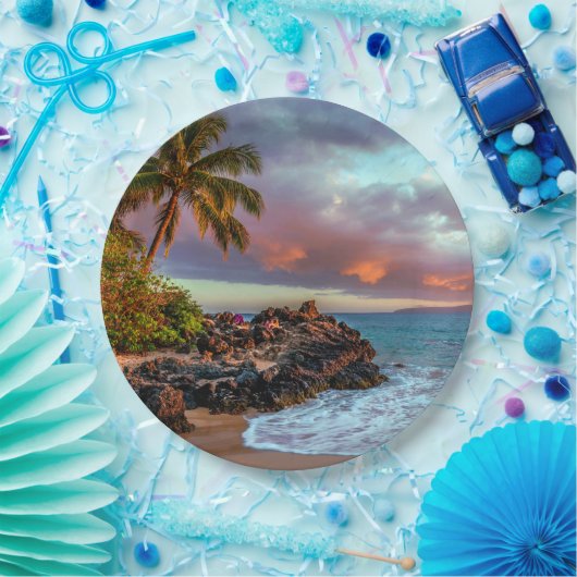 Tropisch Hawaiian Palm Tree Sandy Beach Paradise Papieren Bordje (Feest)