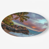 Tropisch Hawaiian Palm Tree Sandy Beach Paradise Papieren Bordje (Gekanteld)