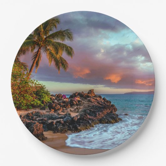 Tropisch Hawaiian Palm Tree Sandy Beach Paradise Papieren Bordje (Voorkant)