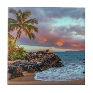 Tropisch Hawaiian Palm Tree Sandy Beach Paradise Tegeltje