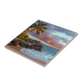 Tropisch Hawaiian Palm Tree Sandy Beach Paradise Tegeltje (Zijkant)