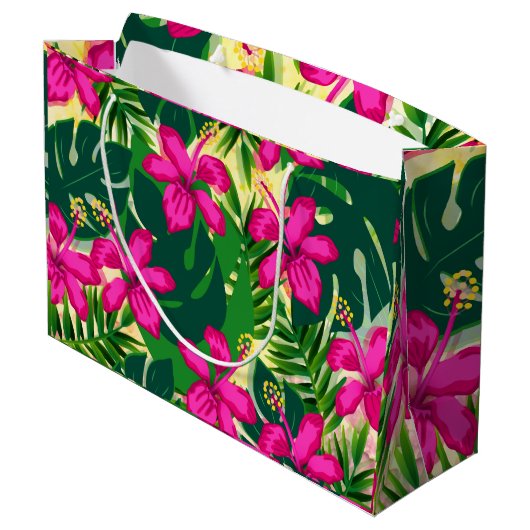 Tropisch Hawaiian Style Floral Patroon Groot Cadeauzakje (Achterkant Gekanteld)