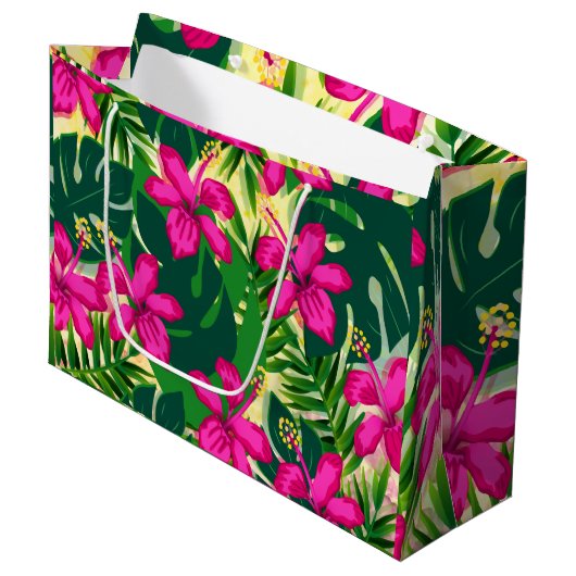 Tropisch Hawaiian Style Floral Patroon Groot Cadeauzakje (Voorkant Gekanteld)