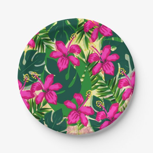 Tropisch Hawaiian Style Floral Patroon Papieren Bordje (Voorkant)