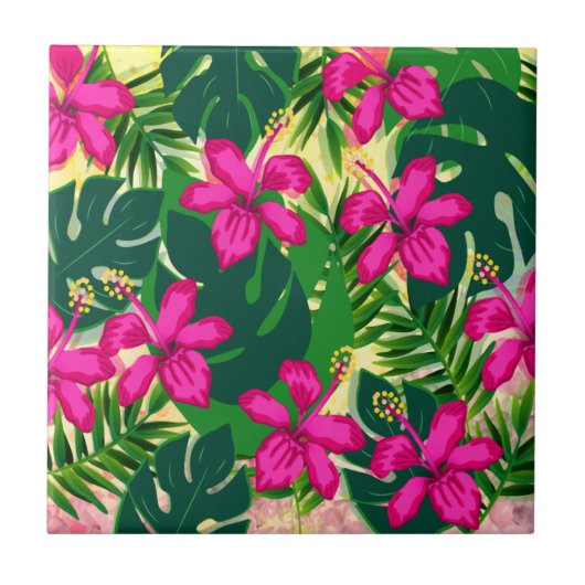 Tropisch Hawaiian Style Floral Patroon Tegeltje (Voorkant)