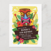Tropisch Hawaiian Ukulele & Tiki Luau Birthday Uitnodiging Briefkaart (Voorkant)
