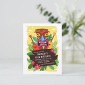 Tropisch Hawaiian Ukulele & Tiki Luau Birthday Uitnodiging Briefkaart (Staand voorkant)