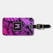 Tropisch heet roze palmblad modern chic monogram bagagelabel (Voorkant horizontaal)