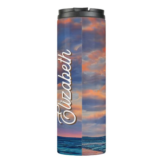 Tropisch heldere Ocean Sunset Beach Thermosbeker (Achterkant)