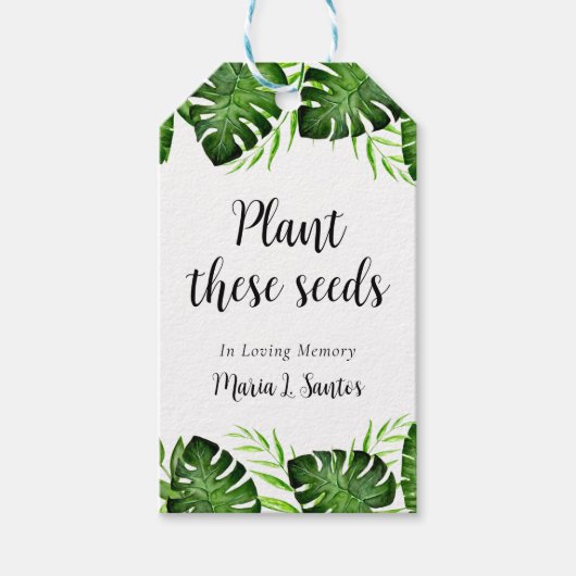 Tropisch herdenkingszaadpakket Funeral Monstera Cadeaulabel (Voorkant)