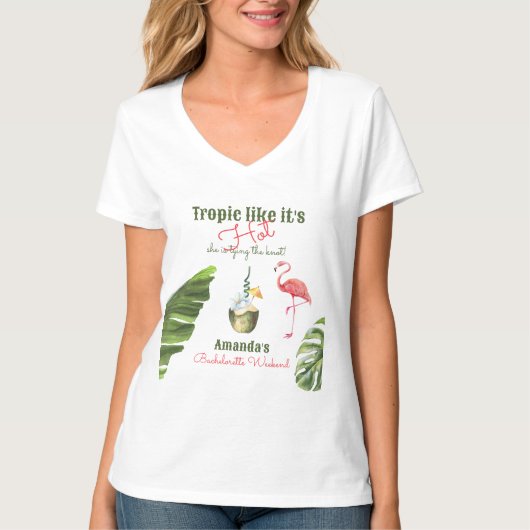 Tropisch hete roze Palm Springs vrijgezellenfeest T-shirt (Voorkant)