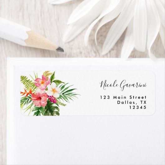 Tropisch Hibiscus-adreslabel Etiket (Insitu)