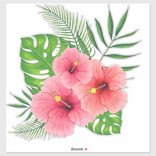 Tropisch Hibiscus Arrangement Vinyl Decal Sticker (Vel)