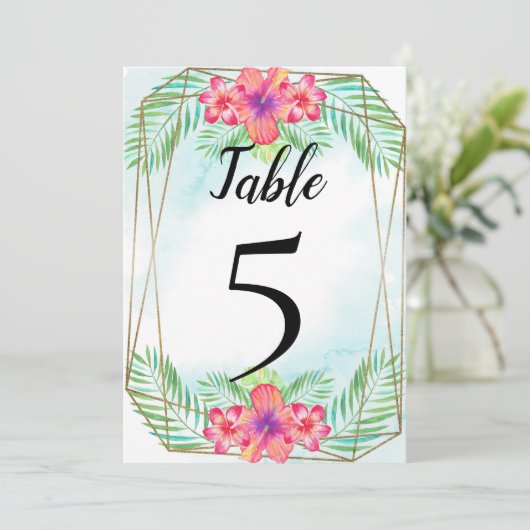 Tropisch Hibiscus Beach bruiloft Table Number Kaart (Staand voorkant)