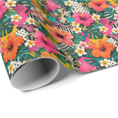 Tropisch Hibiscus Bloemen Inpakpapier (Rol Hoek)