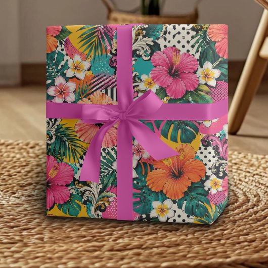 Tropisch Hibiscus Bloemen Inpakpapier