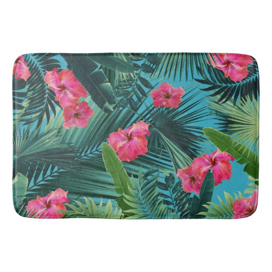 Tropisch Hibiscus bloemenpatroon Oerwoud #1a #art Badmat (Voorkant)