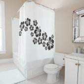 Tropisch Hibiscus blooms garland zwart Douchegordijn (In situ)