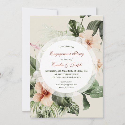 Tropisch hibiscus boho pastel Verloving Kaart (Voorkant)