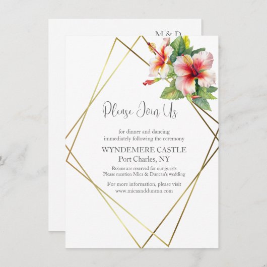 Tropisch Hibiscus Bruiloft Informatiekaartje (Voorkant / Achterkant)