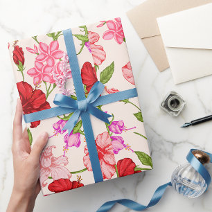 Tropisch Hibiscus- en Plumeria-bloempatroon Cadeaupapier