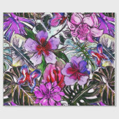 Tropisch HIbiscus Exotic Oerwoud Flowers Cadeaupapier (Vlak)