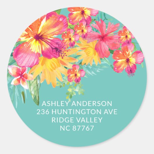 Tropisch Hibiscus Floral Adres Label Sticker (Voorkant)