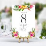 Tropisch Hibiscus Floral Beach Weddenschap Kaart<br><div class="desc">Tropisch Hibiscus Floral Beach Wedding Table Number. Pas dit aangepaste ontwerp eenvoudig aan met je eigen trouwgegevens.</div>