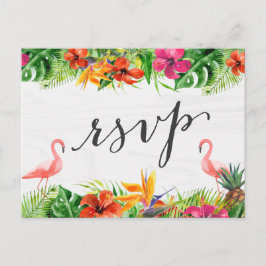 Tropisch Hibiscus Floral Flamingo RSVP Antwoord Uitnodiging Briefkaart