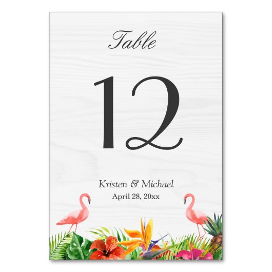 Tropisch Hibiscus Floral Flamingo Table Number Kaart (Voorkant)