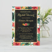 Tropisch Hibiscus Floral Gold Lijst Vrijgezellenfe Kaart (Staand voorkant)