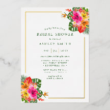 Tropisch Hibiscus Floral Palm Leaves Vrijgezellenf