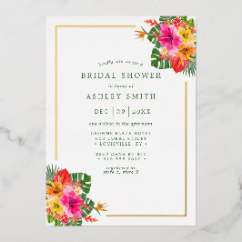 Tropisch Hibiscus Floral Palm Leaves Vrijgezellenf Folie Uitnodiging