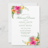 Tropisch Hibiscus Floral Palms Rehearsal Dinner Kaart (Voorkant)
