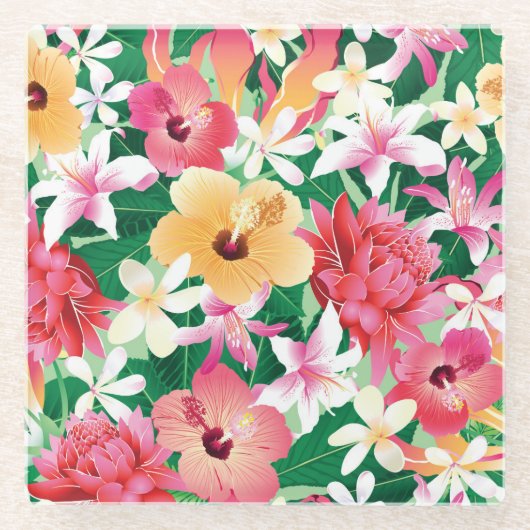 Tropisch Hibiscus Floral Pattern 2 Glazen Onderzetter (Voorkant)