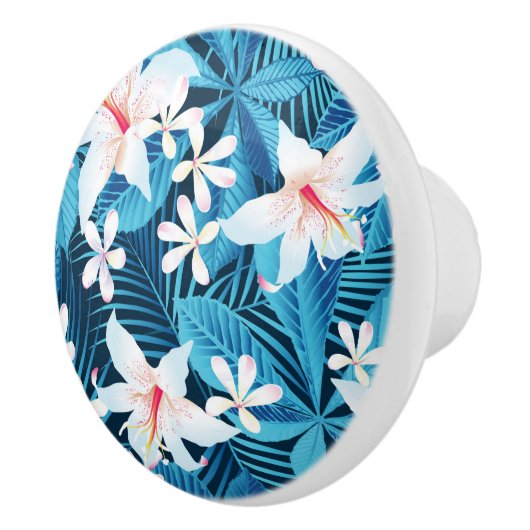 Tropisch Hibiscus Floral Pattern 2 Keramische Knop (Rechts)